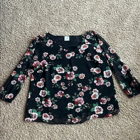 Cabi Garden Floral Black Sheer Women's Blouse Style 3595 Size Medium - Picture 2 of 8
